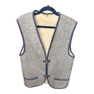 Vintage Irish Tweed grey, blue,cream  vest with wooden toggles. Made in Ireland